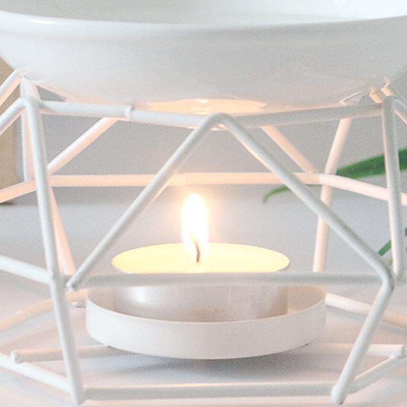 Metal Aromatic Oil Burner Ceramic Essential Oil Candle Holder Wax Melter Lamp