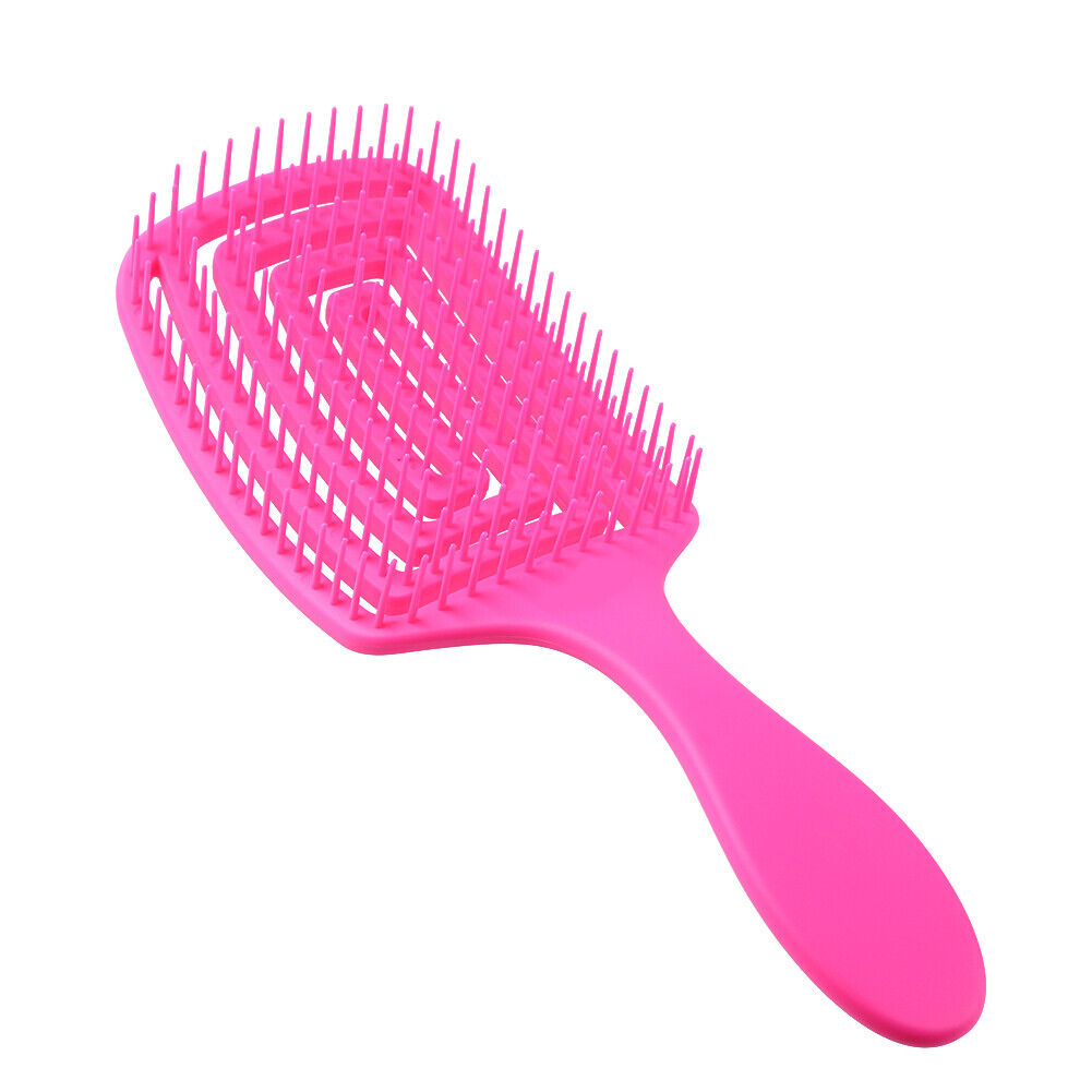 Durable Scalp Massage Comb Hollow Women Salon Rubber Hairbrush (Rose Red)