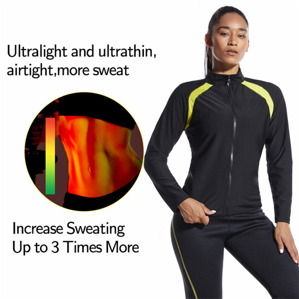 Sauna Sweat Tops Workout Gym Clothes Long Sleeve Sports Running Jacket (L)