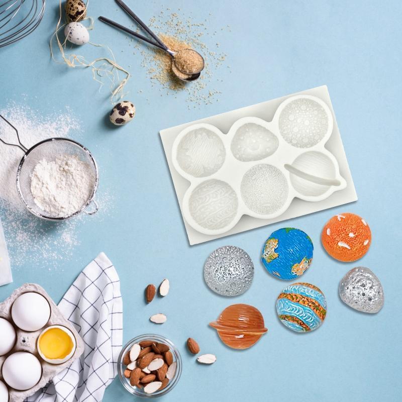 6 Cavities Chocolate Mould Fondant Molds Planet Shape Silicone Baking Gadgets