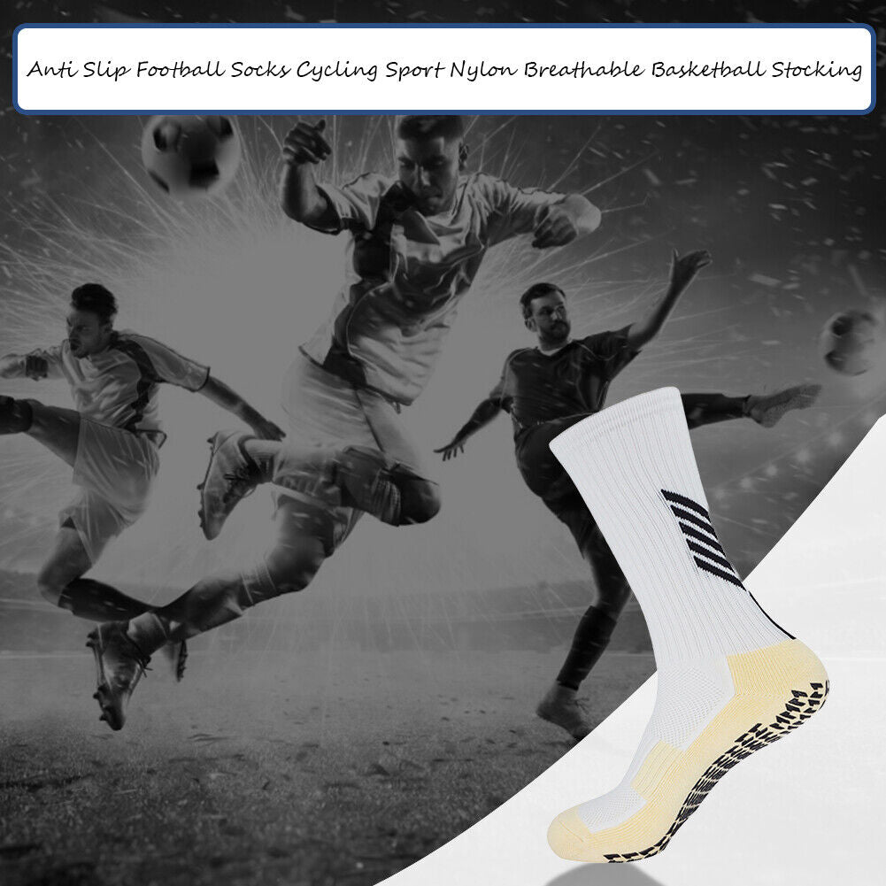 Anti Slip Football Socks Cycling Breathable Basketball Stocking (White)