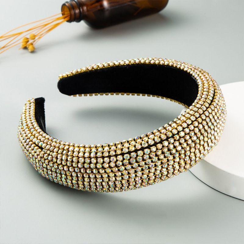 Baroque Sponge Padded Hair Hoop Colorful Rhinestone Metal Chain Jewelry Bandana