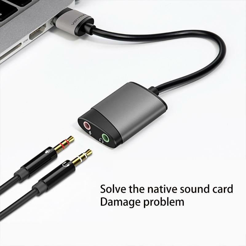 USB Sound Card Adapter External Audio Adapter Sound Card Converter 3.5mm AUX Mic
