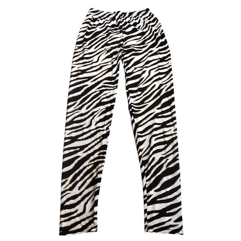 Womens Mid Rise Milk Fiber Ankle Length Leggings Black White Zebra Stripes Yoga