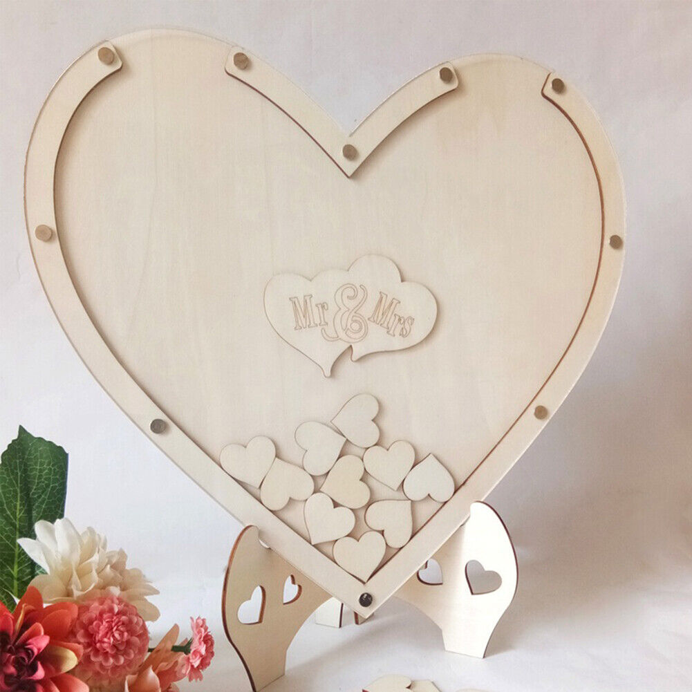 Heart Shaped Wedding Guest Book Rustic Wooden Baby Showers Party Guestbook