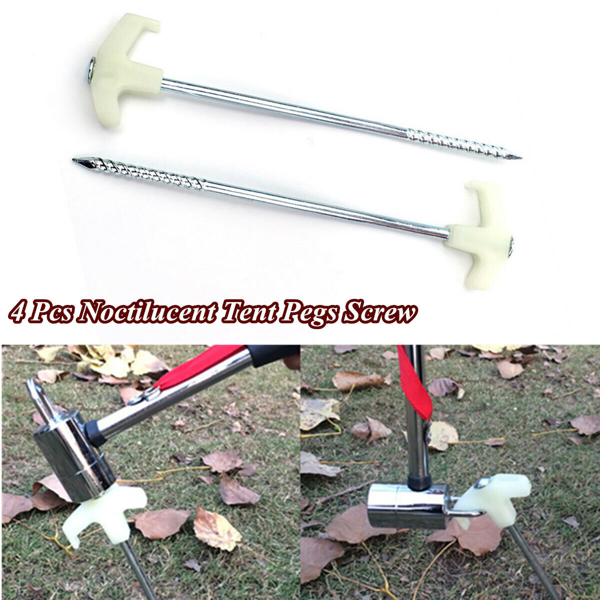 4 x Noctilucent Tent Pegs Screw In Hard Standing Ground Drill In Caravan Camping