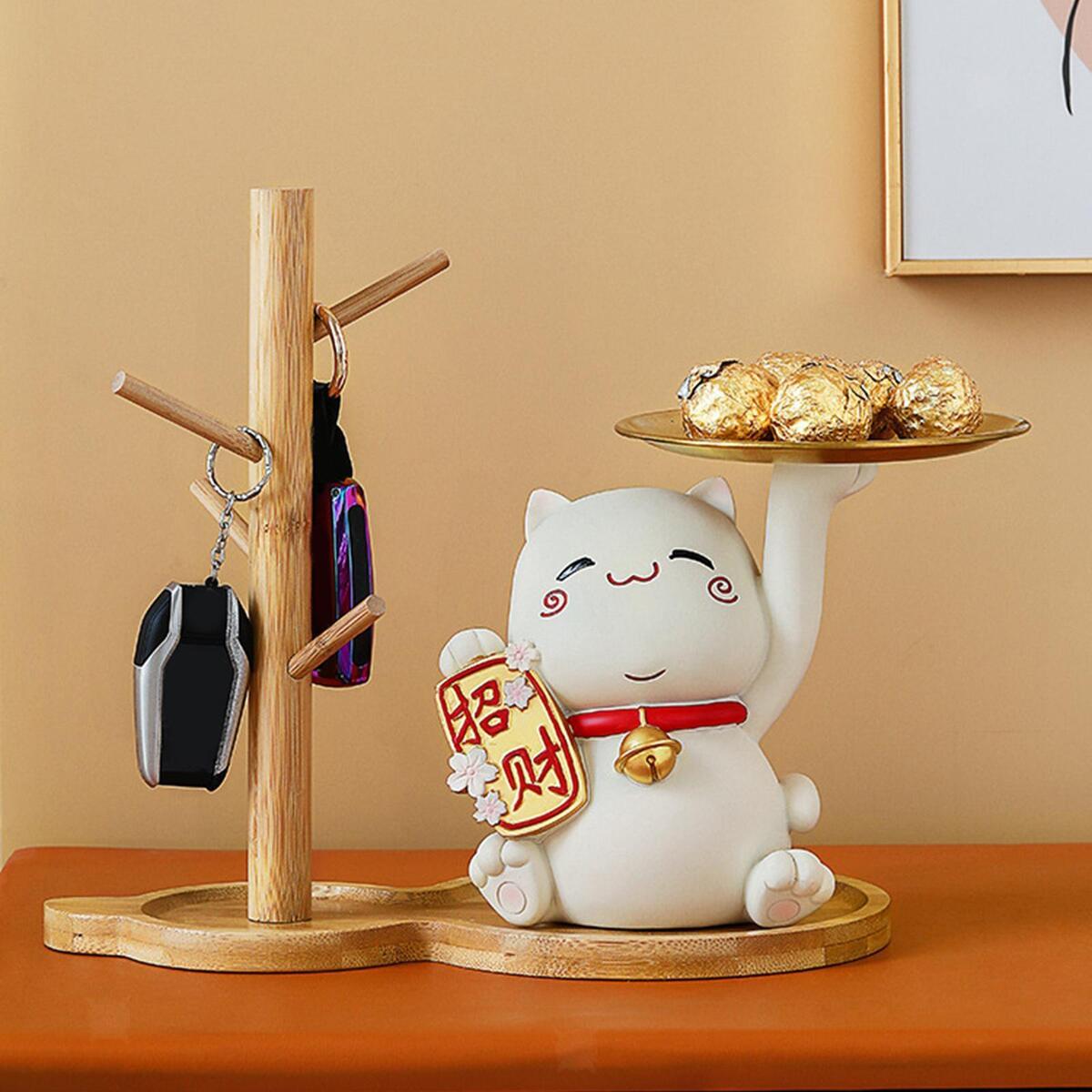 Wooden Tree Cup Holder with 4 Hooks Jewelry Hair Tie Organizer Dish Drying Rack