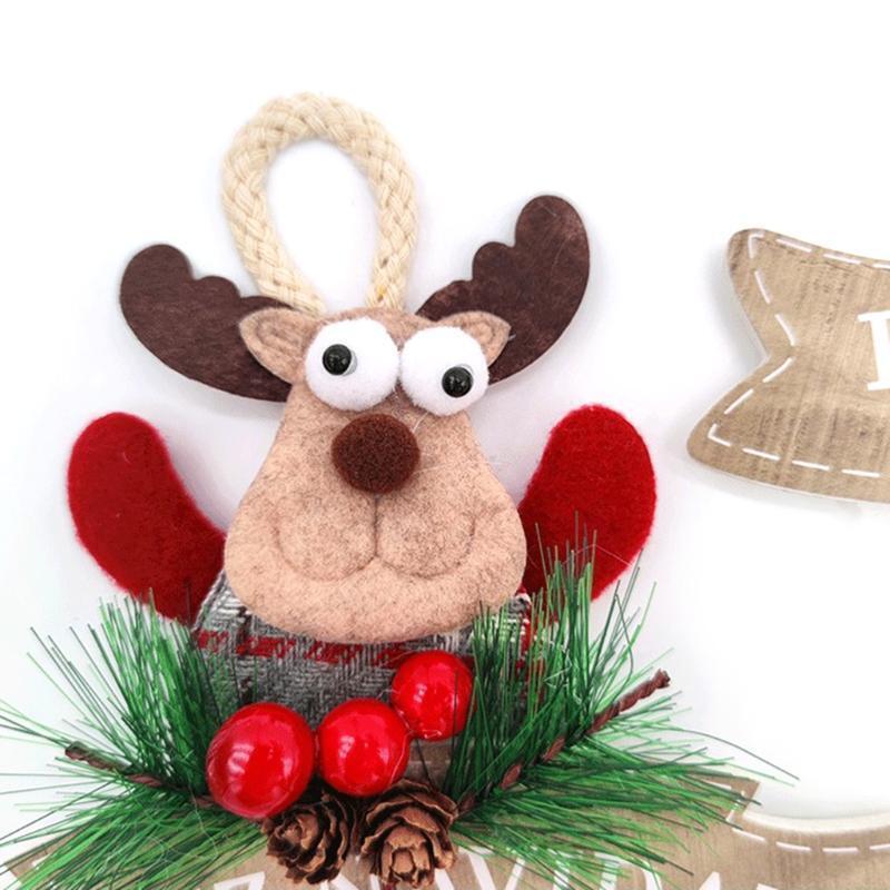 3Pcs Christmas Tree Wooden Pendant Santa Elk Hanging Sign Plaque with Pine Cone