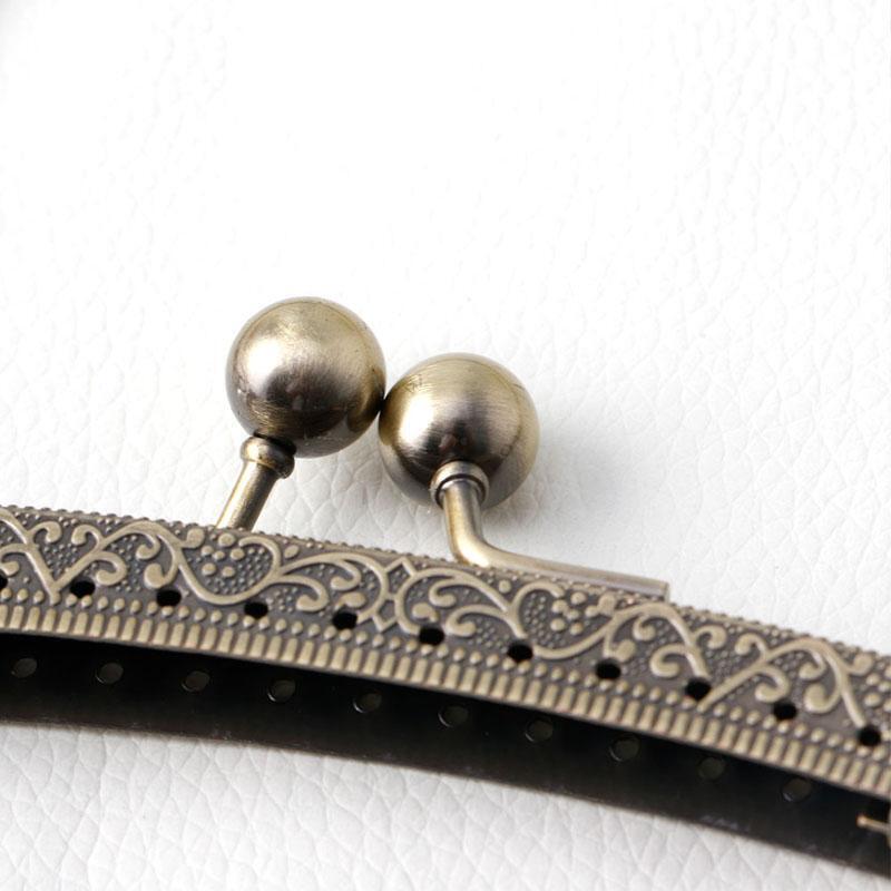 1PC Bronze Tone Arch Flower Metal Purse Bag Frame Kiss Clasp Lock with Handle