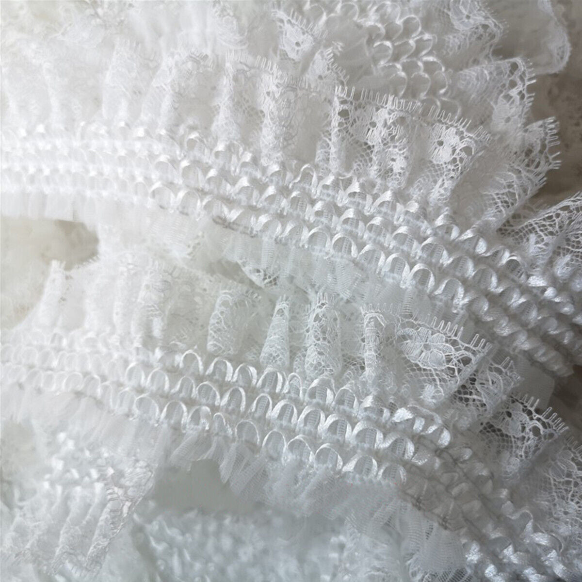 White Pleated Elastic Lace Trim Ribbon Collar Cuff Clothing Sewing Craft DIY