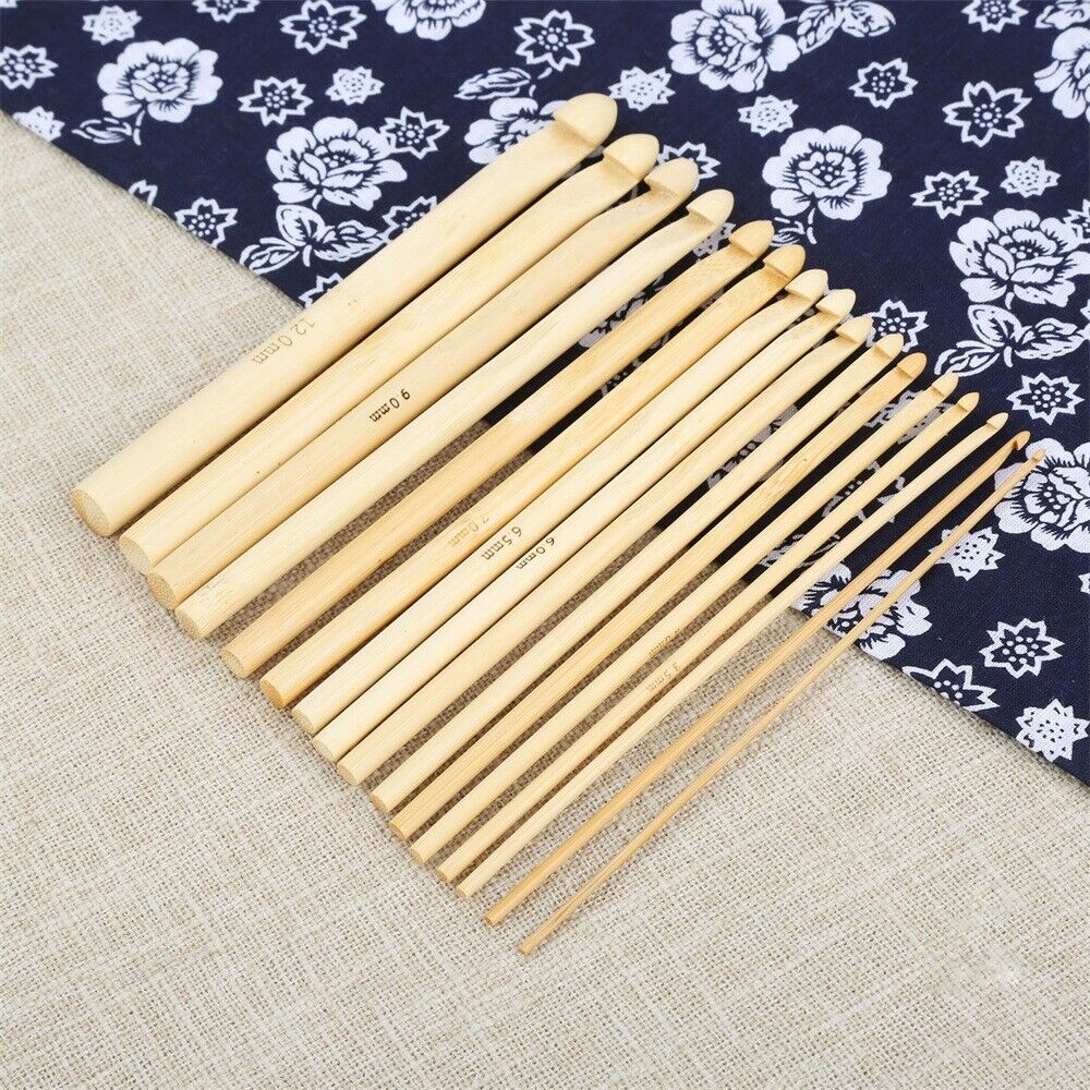 16 Sizes/Set Bamboo Crochet Hooks Practical Knitting Yarn Sewing Needles 2-12mm