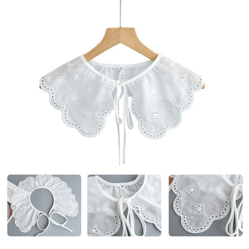 Women Faux Collar Shawl Aesthetic Sweet Embroidery Little Dots Floral Scarf Cape