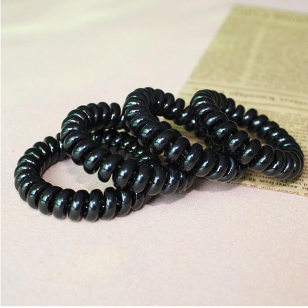 Elastic Girls Black Rubber Hair Rope Extendable Hair Ties Telephone Wire