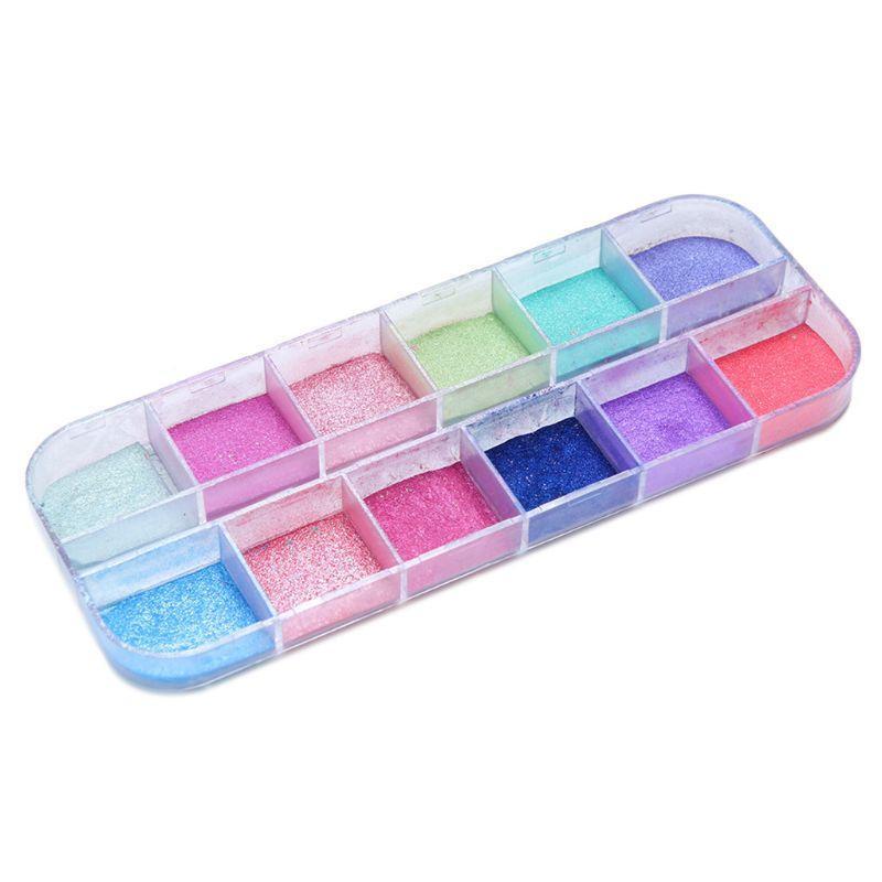 12 Colors Ultrafine Glitter Nail Art Shimmer Powder Dust Coating Pigment DIY