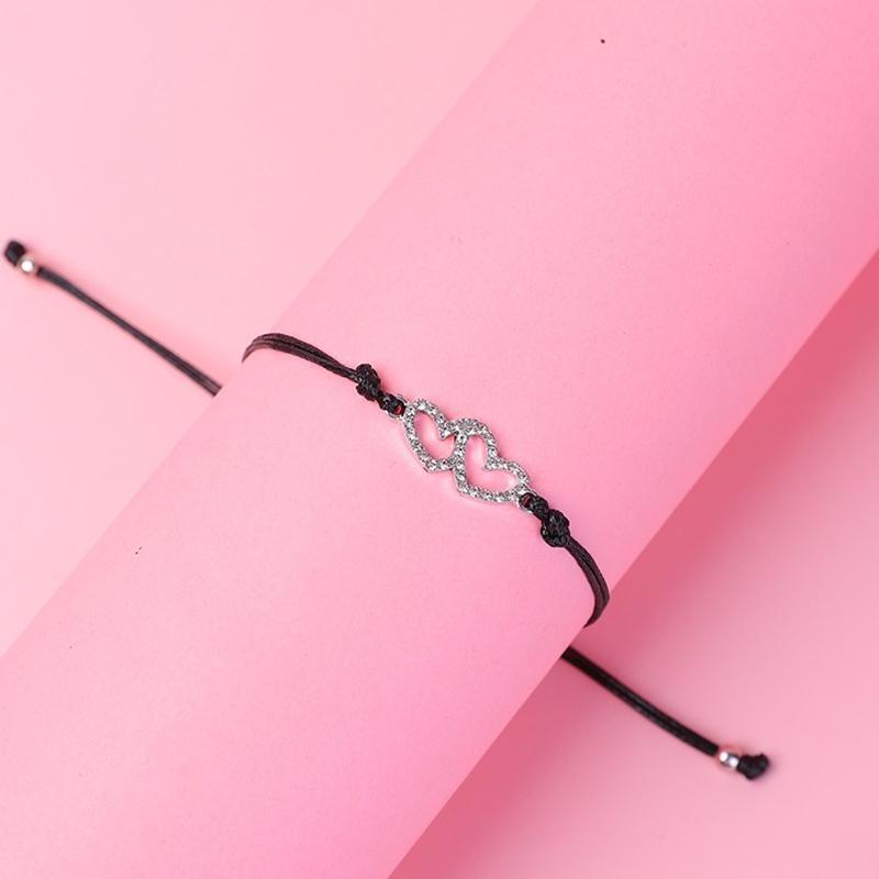 European and American Rhinestone Double Heart Bracelet Sisters Card Bracelet