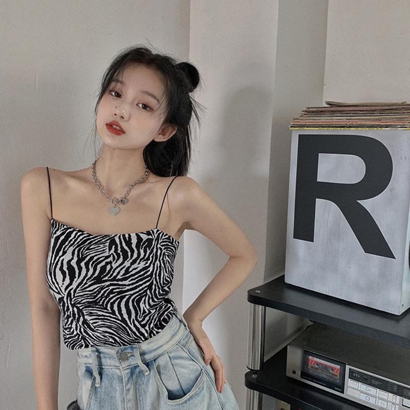 Fashion Tank Top Sleeveless Spaghetti Strap Cami Zebra Print Camisole for Summer