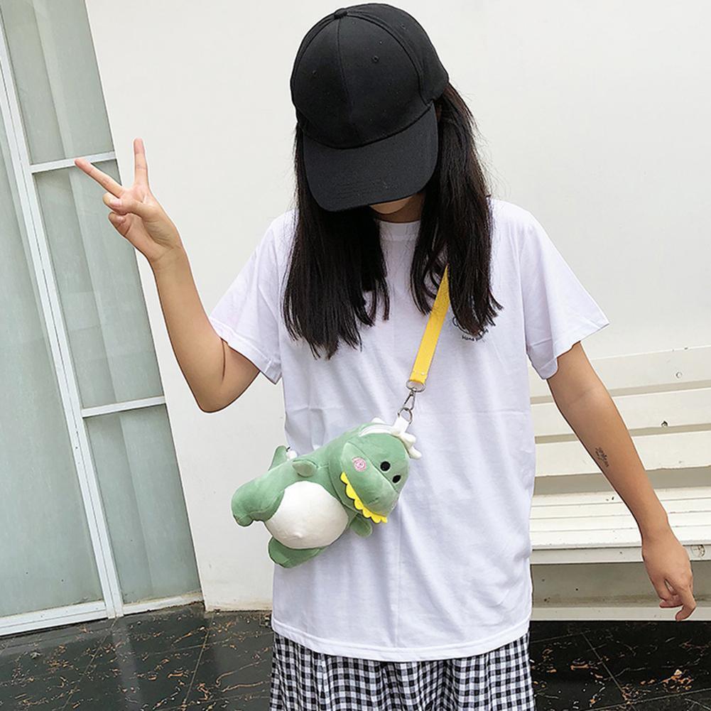 Women Cute Dinosaur Plush Satchel Mini Shoulder Money Phone Bags (Green)