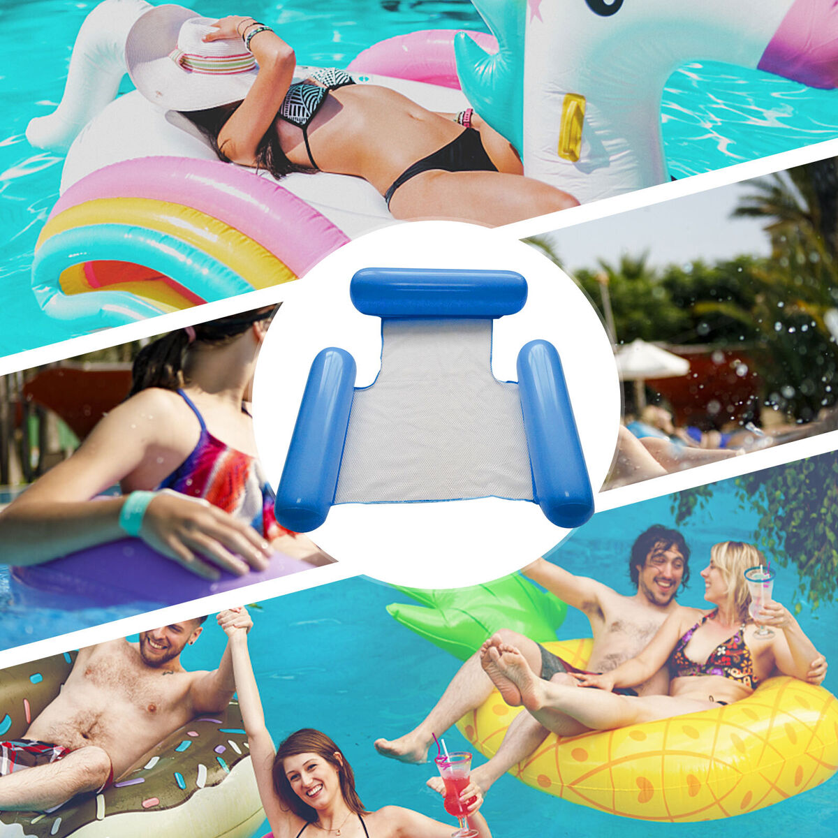 Water Inflatable Floating Net Chair/Swimming Pipes Net Pockets (Dark Blue)
