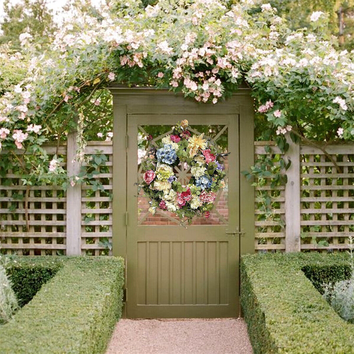 Rainbow Hydrangea Wreath Front Door Spring Rainbow Flowers Garland Home Decor