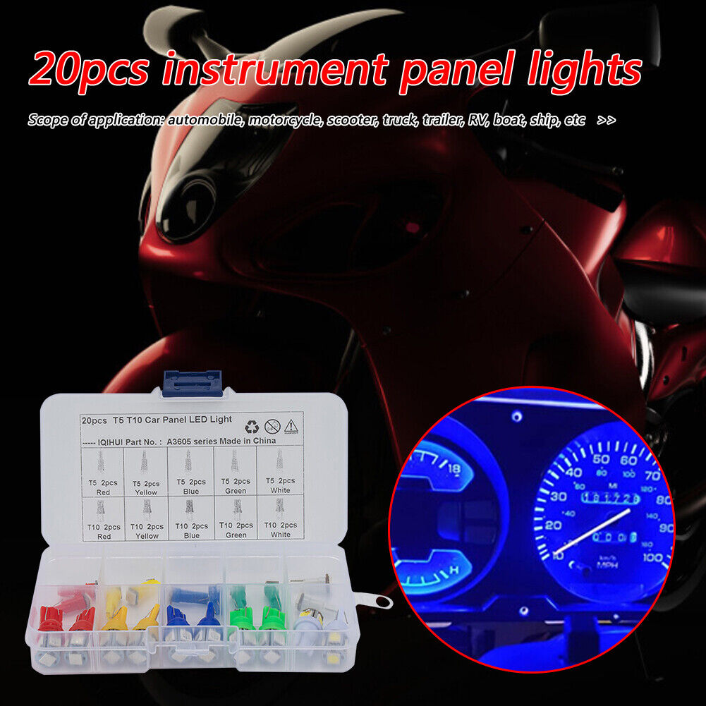 20pcs Assorted T5 T10 LED Bulbs for Car Motorcycle Instrument Cluster Light