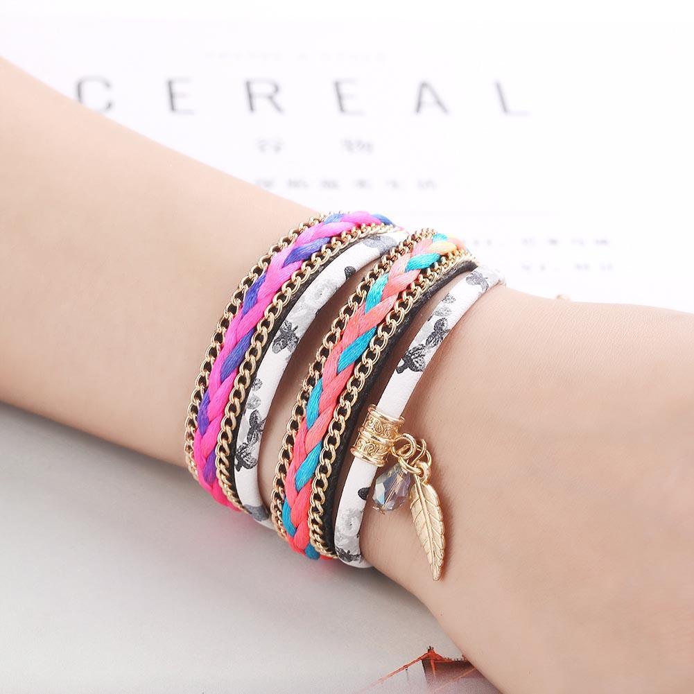Winding Weaved Jewelry Bracelet Alloy Women Crystal Wristband(White)