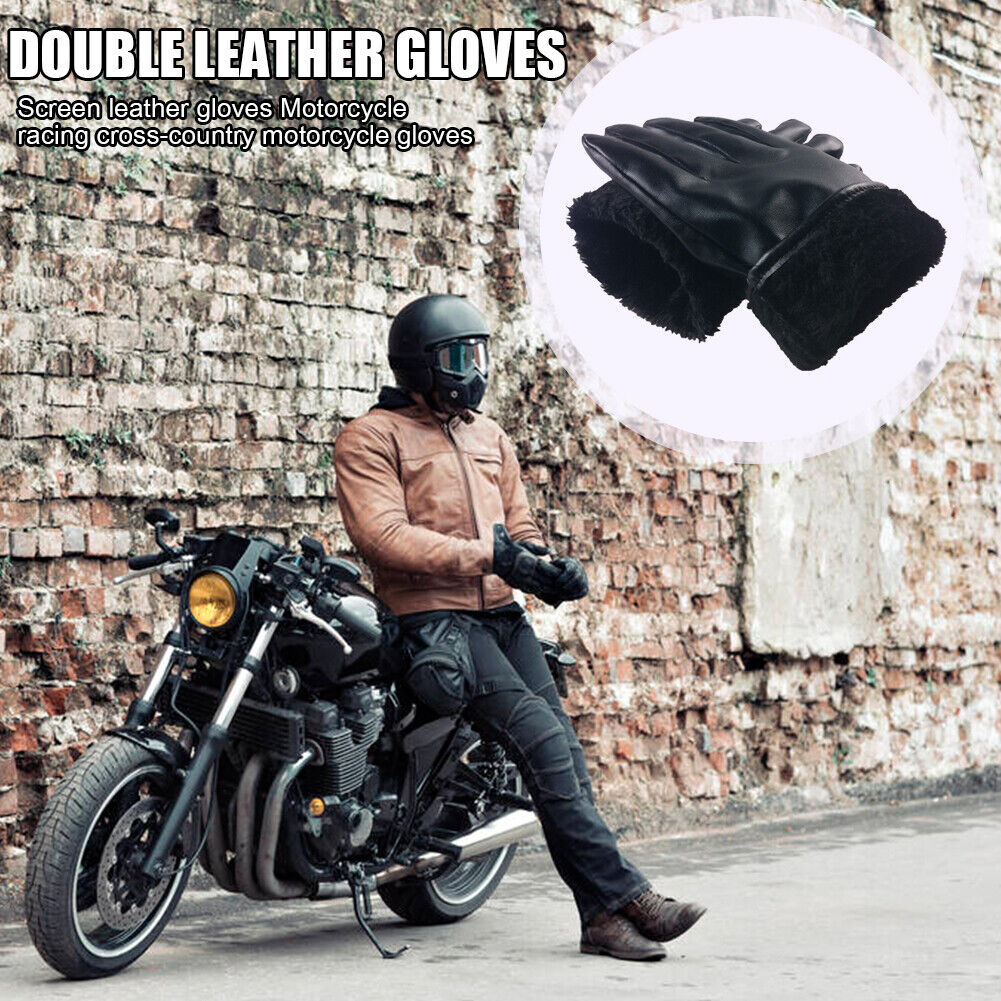 1 Pair Leather Winter Motorcycle Gloves Touch Screen Waterproof Men Gloves