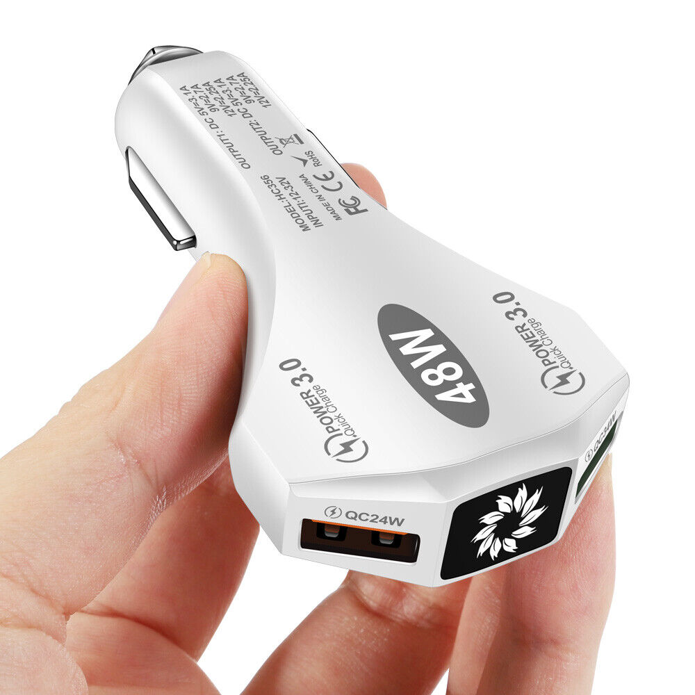 Dual USB QC3.0 48W Car Charger Mobile Phone Fast Charging Adapter (White)