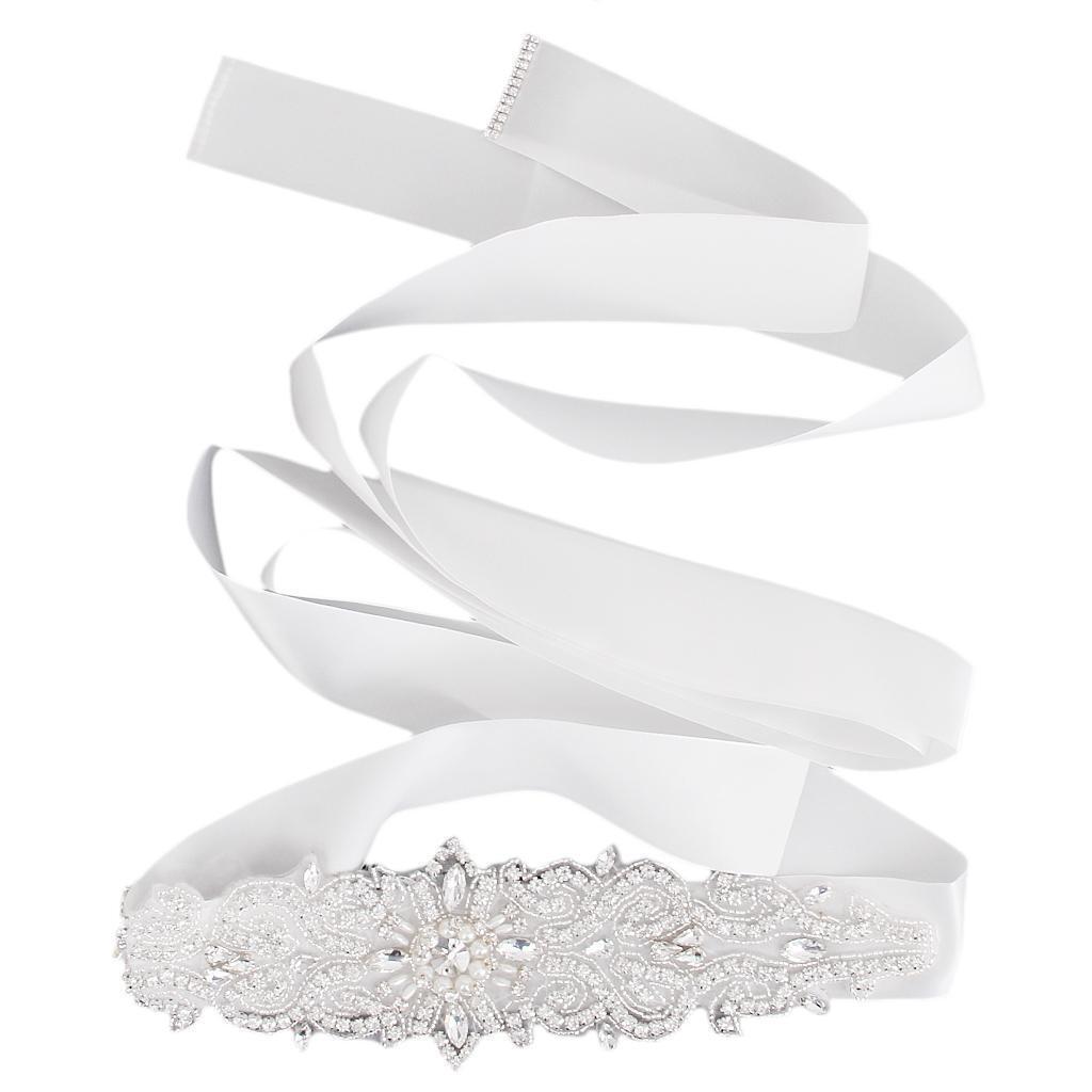 Bridal Wedding Dress White Bling Rhinestone Crystal Sash Belt Accessories