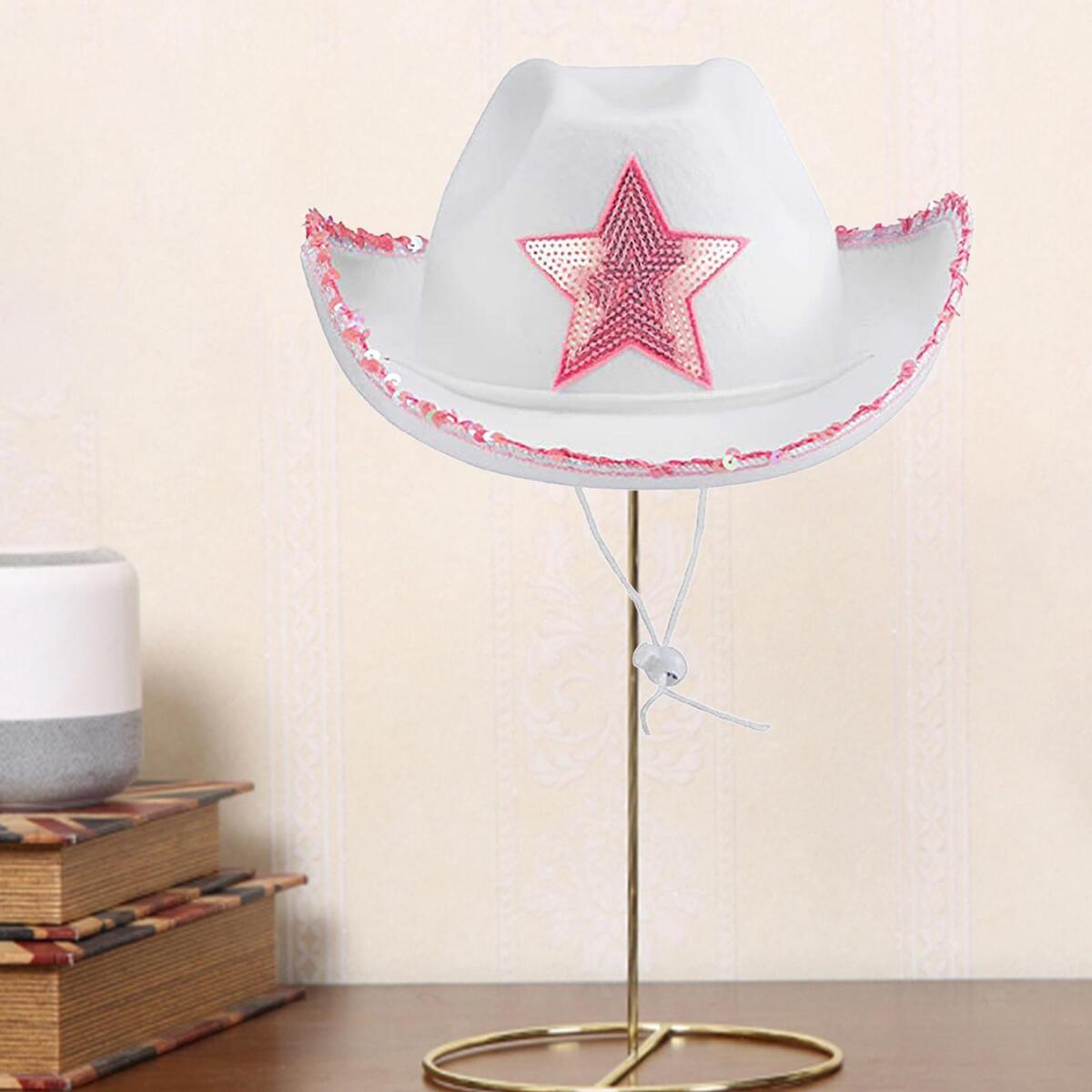Novelty Cowboy Hat with Tiara Sun Hats Adjustable Neck Draw String Wide Brim