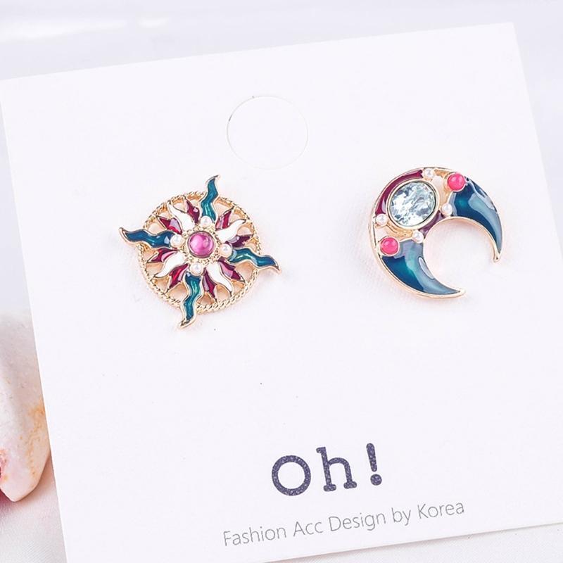 1 Pair Sun Moon Asymmetrical Ear Studs Earring Jewelry Gifts for Women Girls