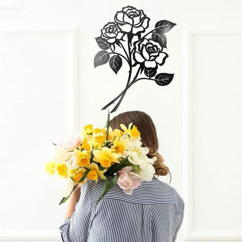 Metal Rose Wall Art Decor Silhouette Art Flower Ornament Hanging Crafts