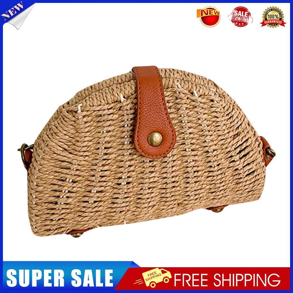 Fashion Women Woven Messenger Bag Beach Vacation Dumpling Handbag (Khaki)