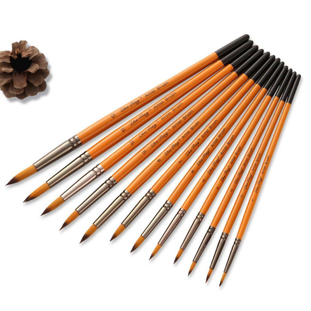 12Pcs Painting Brushes Set  Watercolour Oil Paint Round Pointed Tip