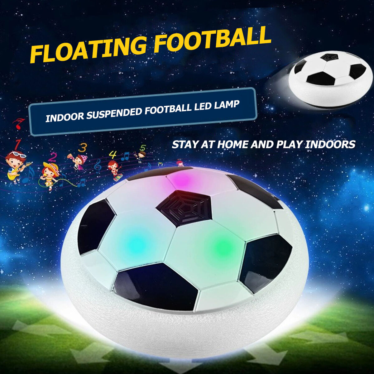 LED Music Kids Hover Soccer Ball, Battery Operated Air Floating Disc (18cm)