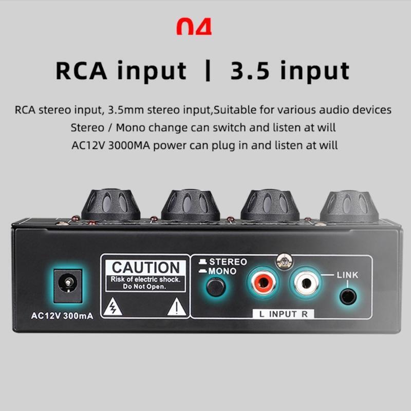 6.35mm/3.5mm Stereo Output Ultra-Compact 4 Channels Mini Headphone Amplifier