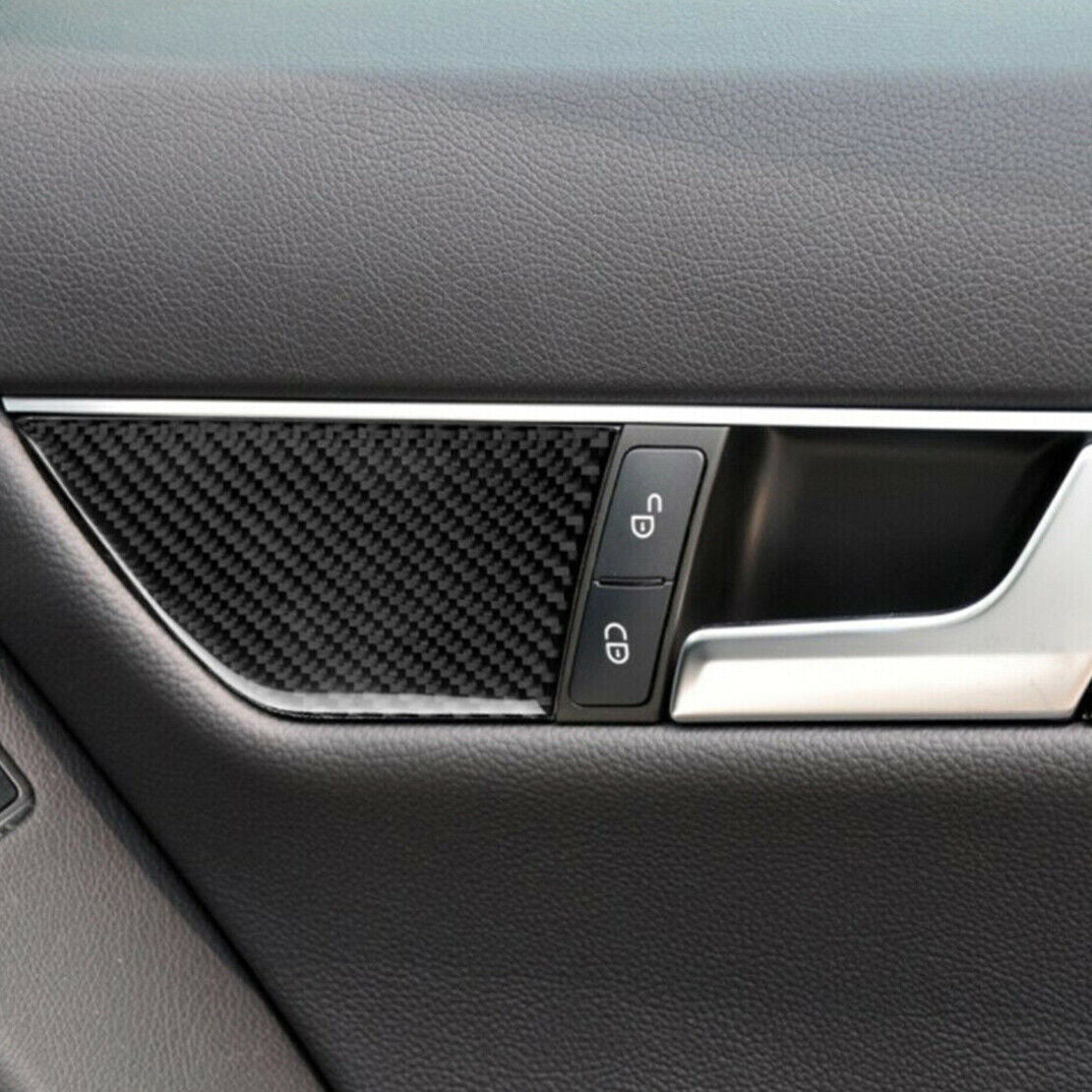 1Pair Carbon Fiber Inner Door Panel Cover Trim Fit for Benz C Class W204 2007-13