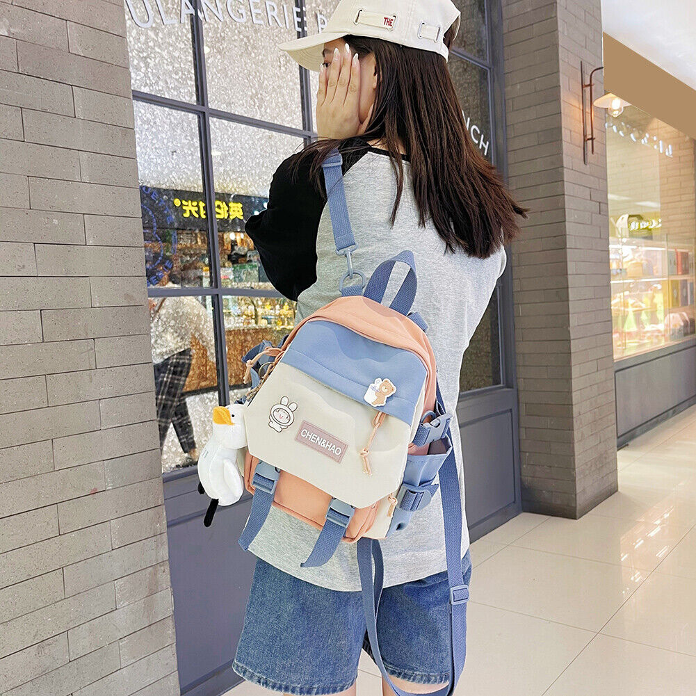 Preppy Style Women Cartoon Contrast Color Backpack Girls Schoolbags (Pink)