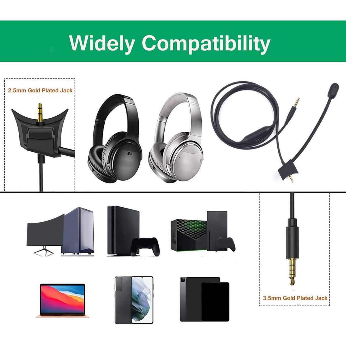 Microphone Cable with Mute Switch for  QC45 Headphones Accessories