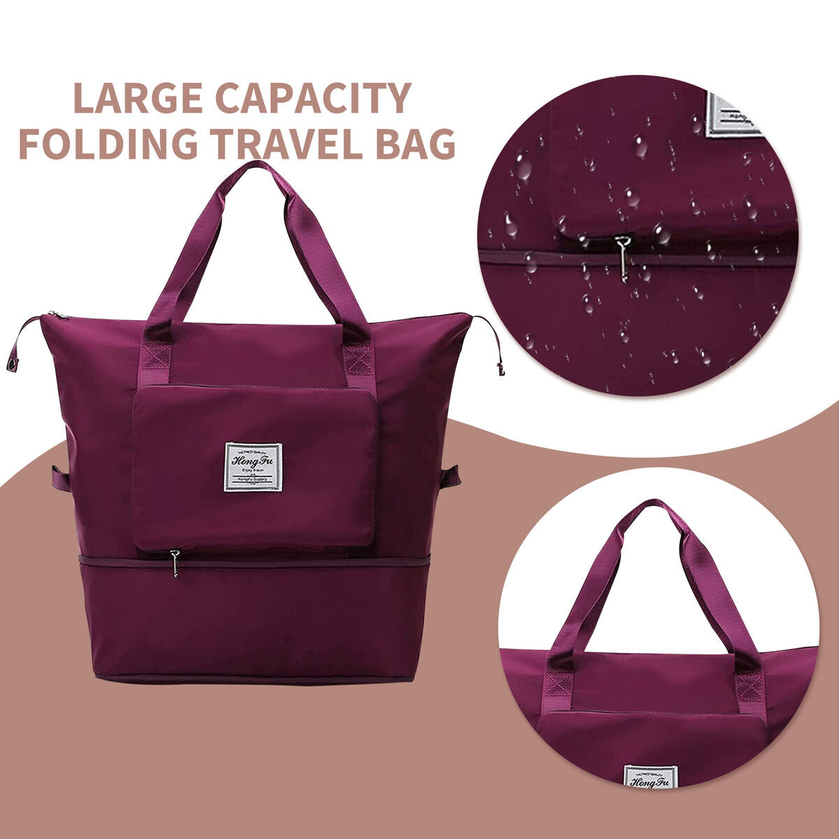 Travel Bag Large Capacity Folding Sports Bag Waterproof Women Bag (Red)