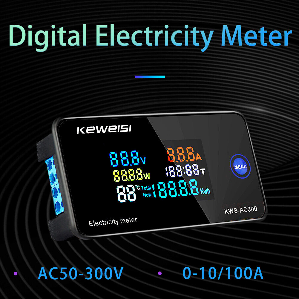 6 in 1 Color Display Digital Energy Meter Ammeter Voltmeter (KWS-AC300-20A)