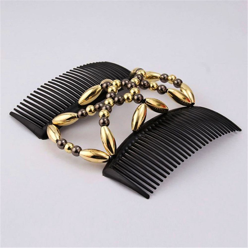 Tool Stretch Beaded Hair Clip Magic Hair Comb Double Comb Elastic Hairpin