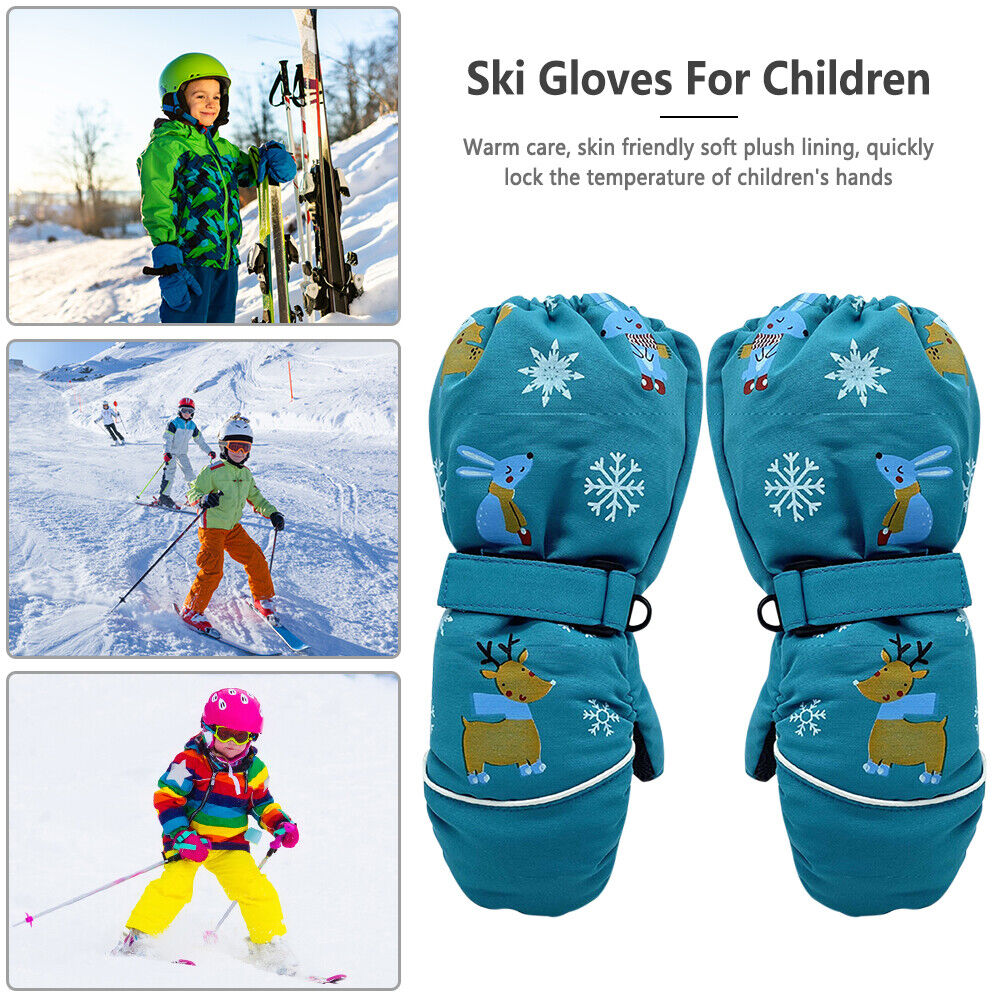1 Pair Cartoon Kids Non-Slip Ski Gloves Long-Sleeved Winter Mittens (Green)
