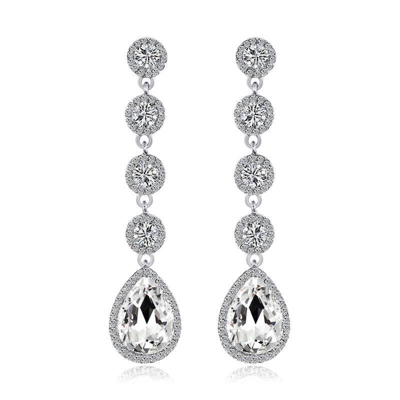 Korean Style Alloy Crystals Long Dangle Earring Bridal Earrings for Daily Dating