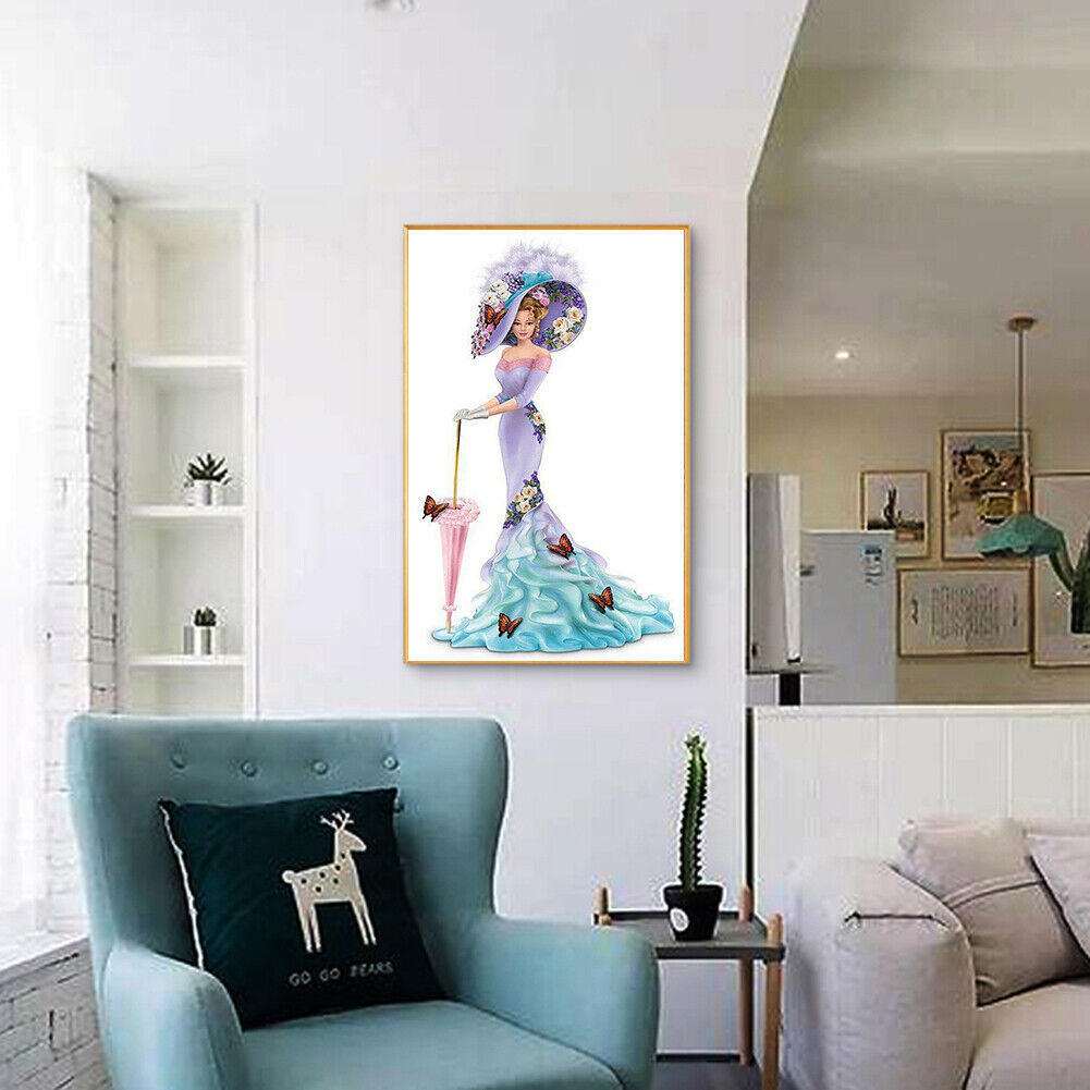 DIY Decor Purple Dress Lady Picture Full Drill Round Diamond Painting Kit