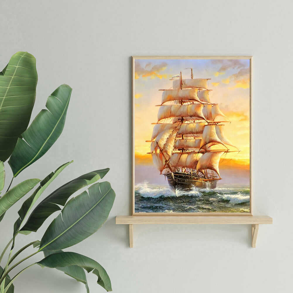Sailboat 5D DIY Full Round Drill Diamond Painting Landscape Digital Crafts