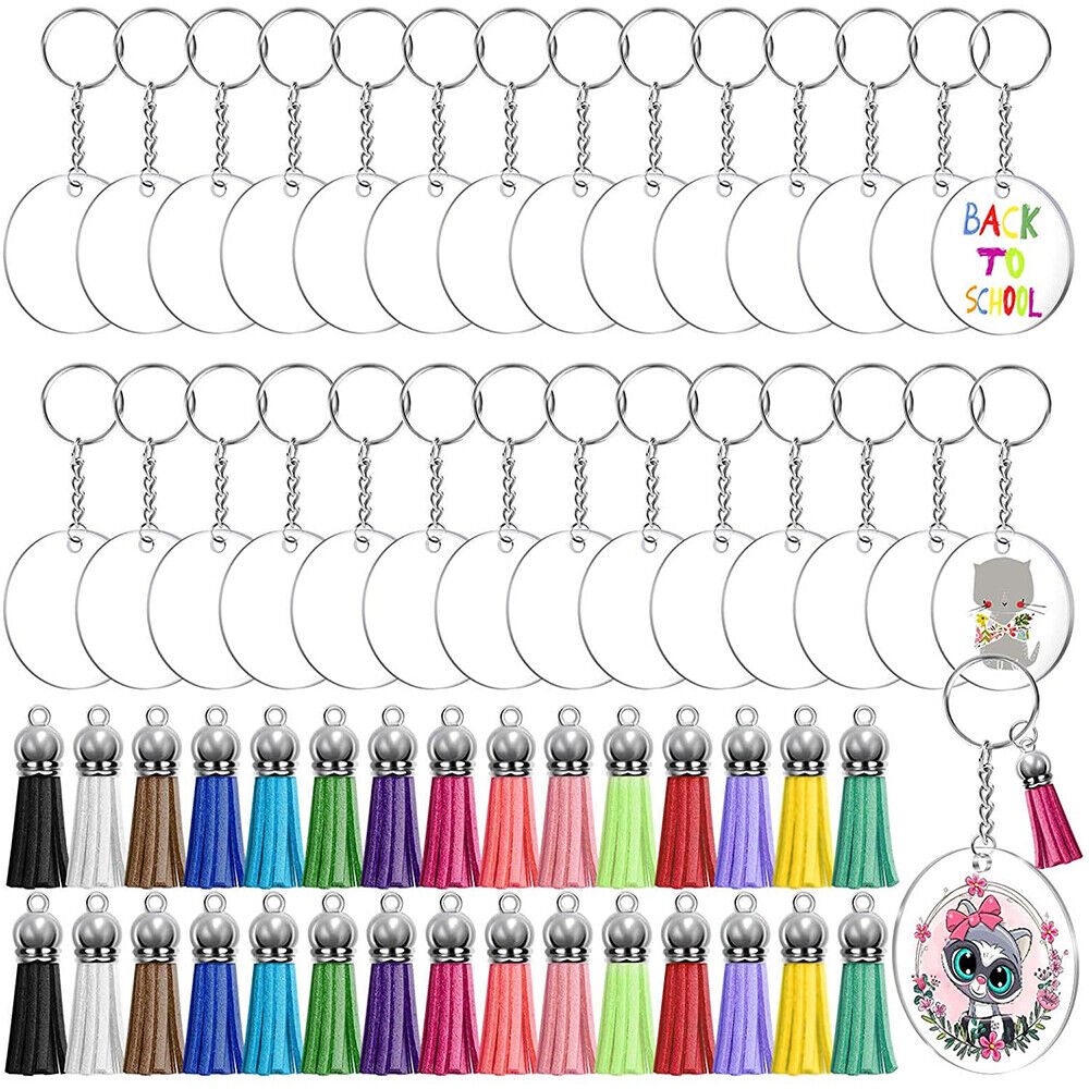 Party Blanks DIY Clear Acrylic Keychain Set Making Tassels Kit Vinyl Ornaments