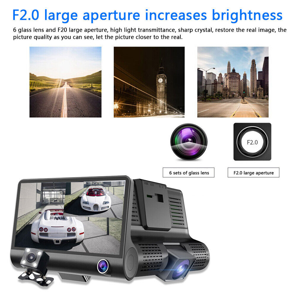 Dual Lens Dash Cam 4 Inch Display Dashboard Camera with Rear View Camera