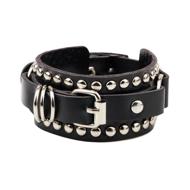 Punk Spike Bracelet-Leather Cuff Biker Bracelet with Spike Studded for Women Men