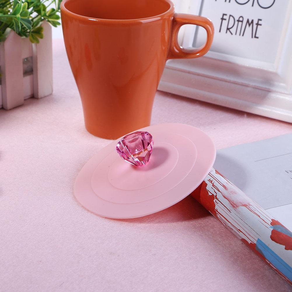 Lace Rim Anti-dust Leakproof Diamond Silicone Cup Lid Seal Cover (Pink)