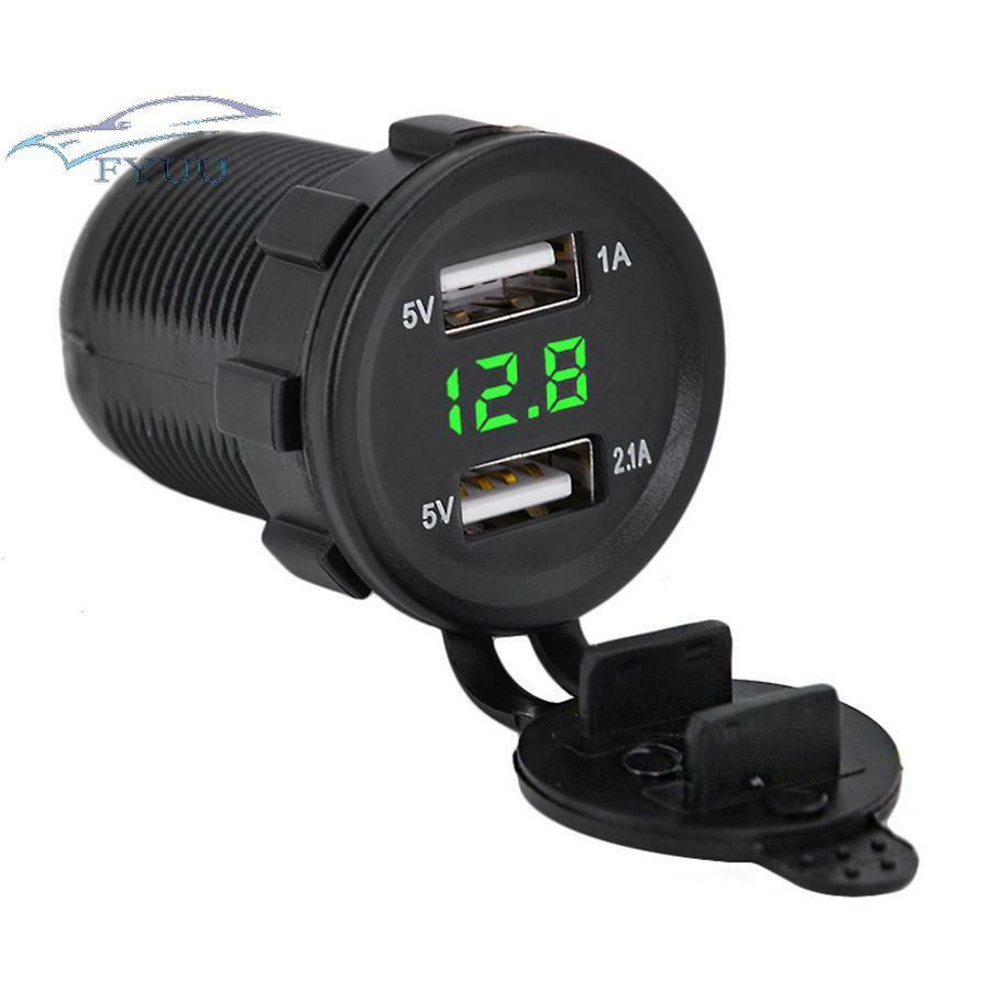 Car Motorcycle Green LED Light Voltage Voltmeter 3.1A Dual USB Charger Socket